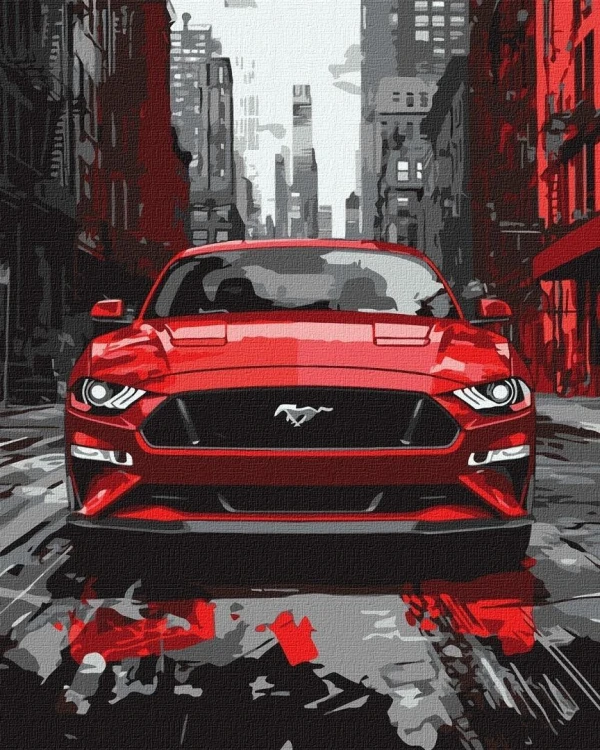 Malowanie po numerach - Czerwony mustang 40x50cm