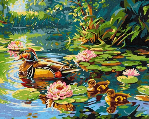 Malowanie po numerach - Kacza rodzina 40x50cm