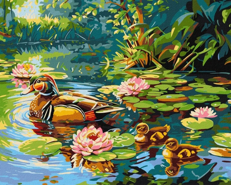 Malowanie po numerach - Kacza rodzina 40x50cm