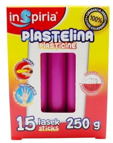 Plastelina różowa 15 lasek 250g, InSpiria