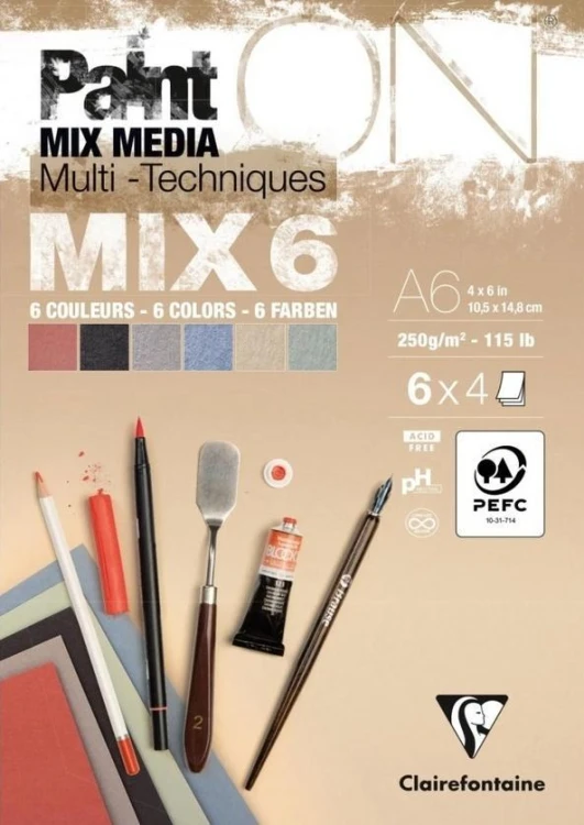 Blok A6 papierów mix6 250g 24ark, Clairefontaine