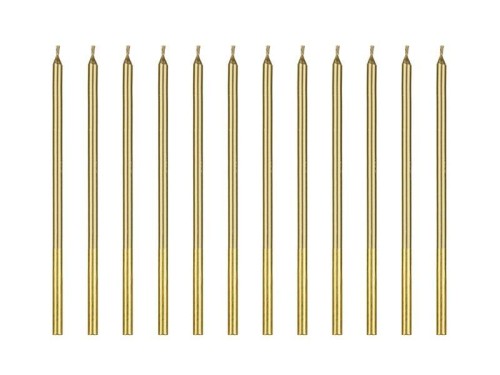 Świeczki urodzinowe gładkie złote 14cm 12szt
