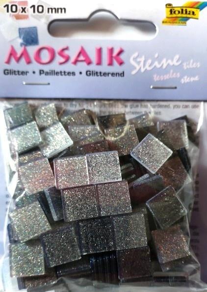Mozaika kamyczki brokatowe 10x10mm szara