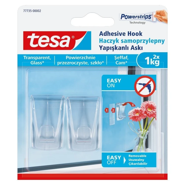 Haczyk dekoracyjny przezroczysty 1kg 2szt, Tesa