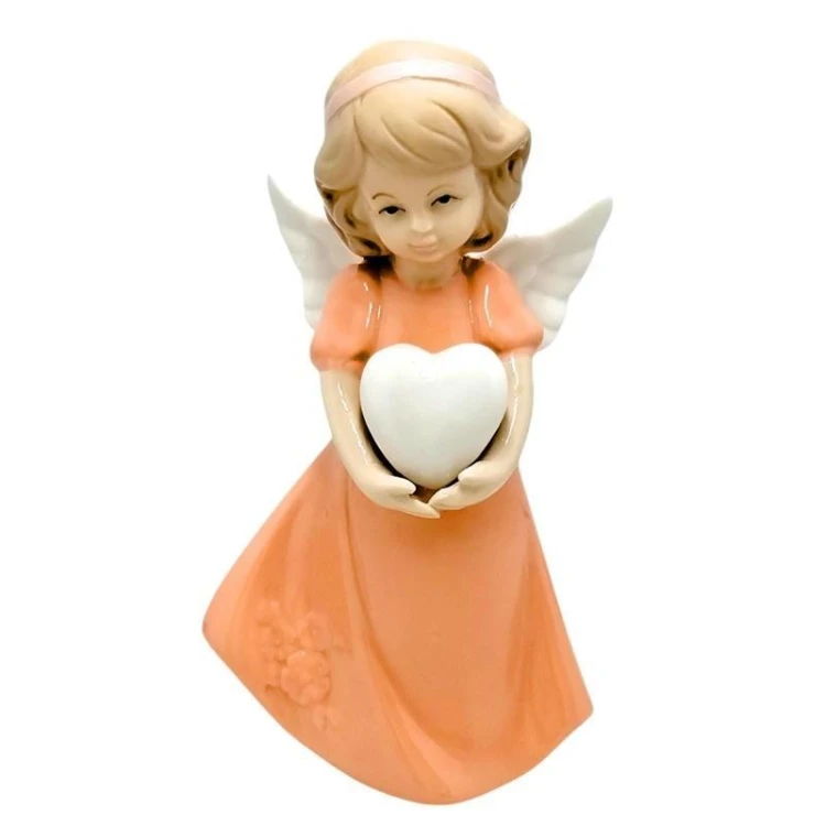 Figurka Aniołek porcelanowy pomarańczowy 14cm