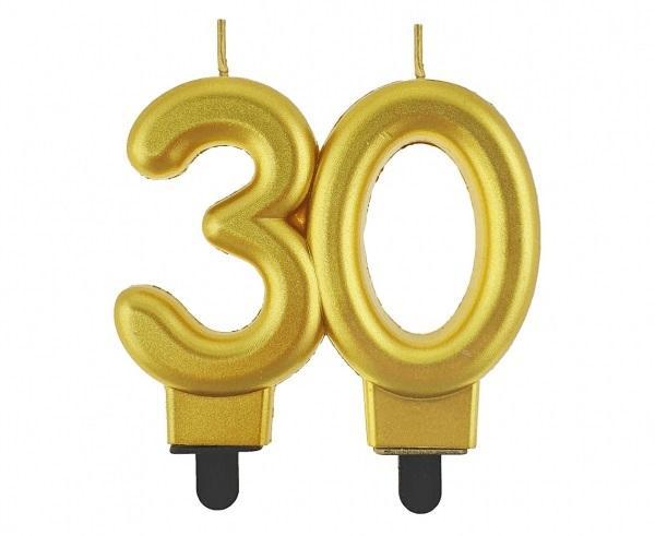 Świeczka cyferka 30 Beauty&Charm metalik złota 8cm