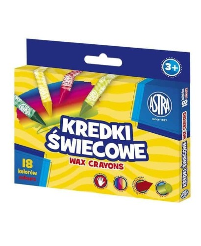 Kredki świecowe okrągłe 18 kolorów ASTRA, Astra