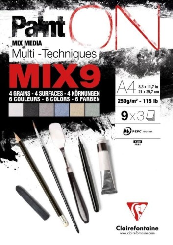 Blok A4 papierów mix9 250g 27ark, Clairefontaine