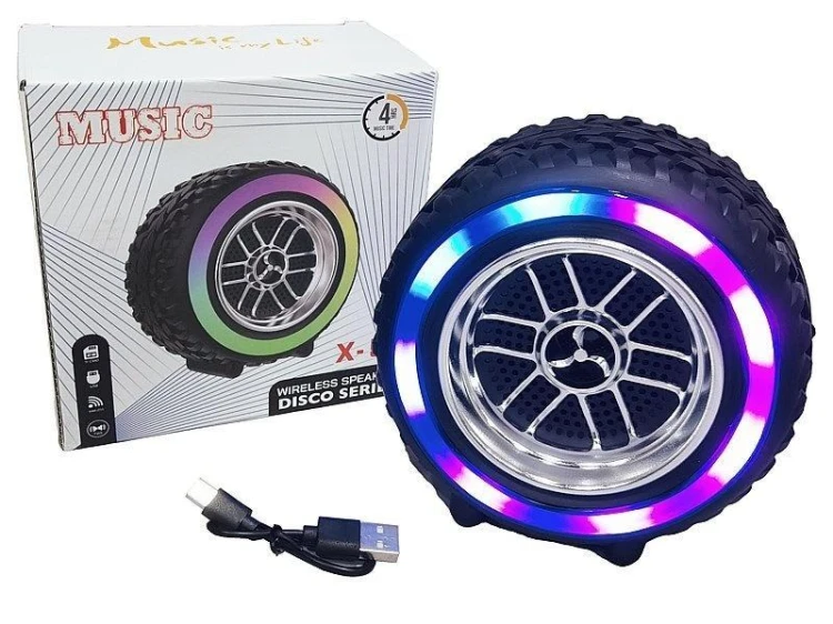 Głośnik Bluetooth koło samochodowe ze światłem USB