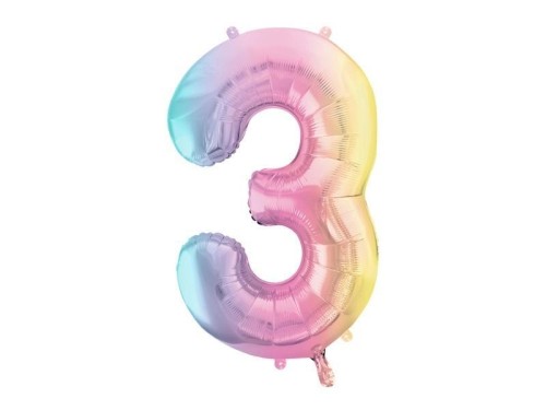 Balon foliowy Cyfra 3 pastelowy tęczowy 86cm