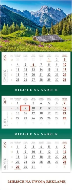Kalendarz 2027 trójdzielny Góry, praca zbiorowa