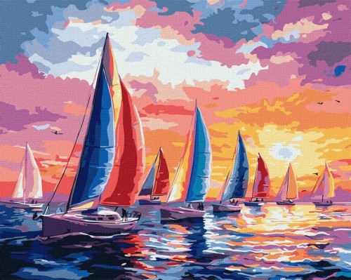 Malowanie po numerach - Regaty o zachodzie 40x50cm
