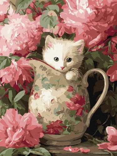 Malowanie po numerach - Kotek i porcelana 30x40cm