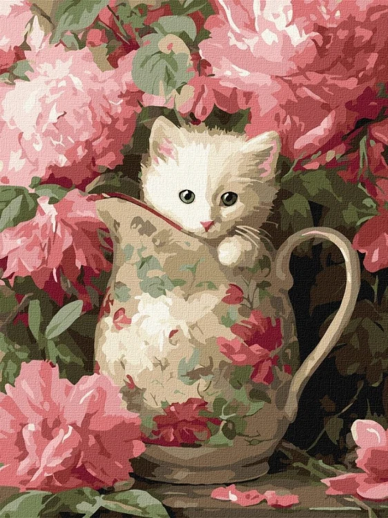 Malowanie po numerach - Kotek i porcelana 30x40cm