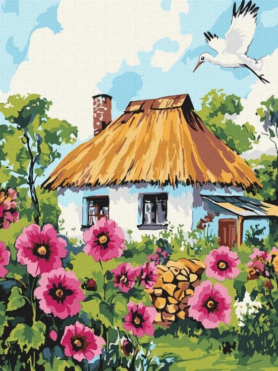 Malowanie po numerach - Malwy przy chacie 30x40cm