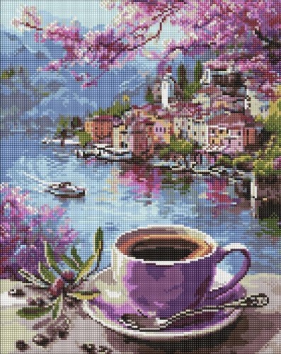Diamentowa mozaika - Kawa w fioletowych 40x50cm