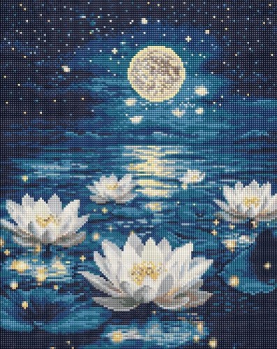 Diamentowa mozaika - Lotos pod poświatą 40x50cm