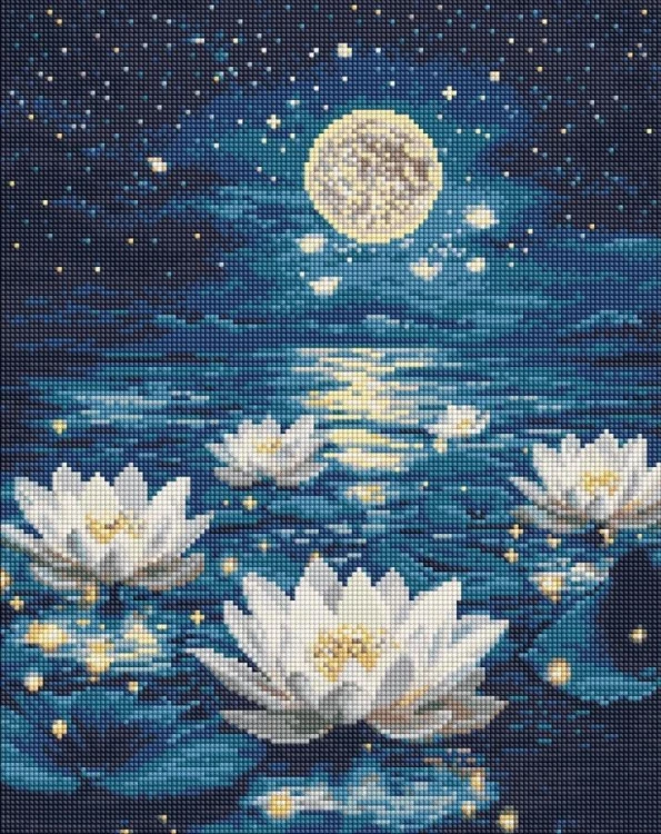 Diamentowa mozaika - Lotos pod poświatą 40x50cm