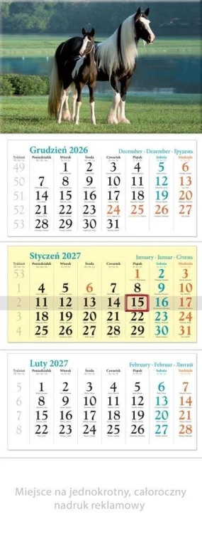 Kalendarz 2027 trójdzielny Koniki
