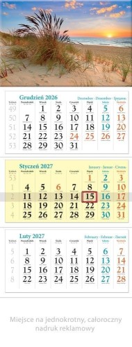Kalendarz 2027 trójdzielny Plaża