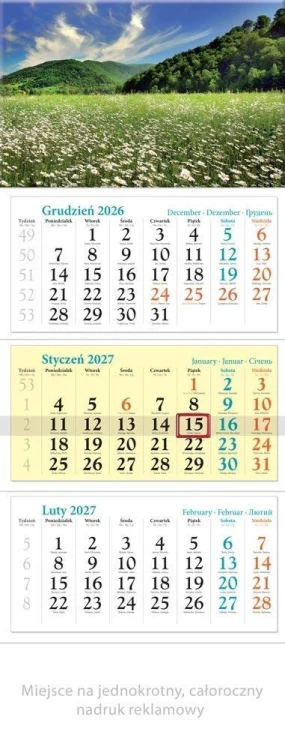 Kalendarz 2027 trójdzielny Łąka