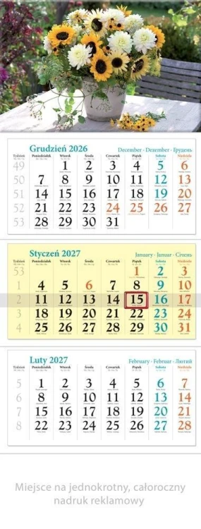 Kalendarz 2027 trójdzielny Bukiet