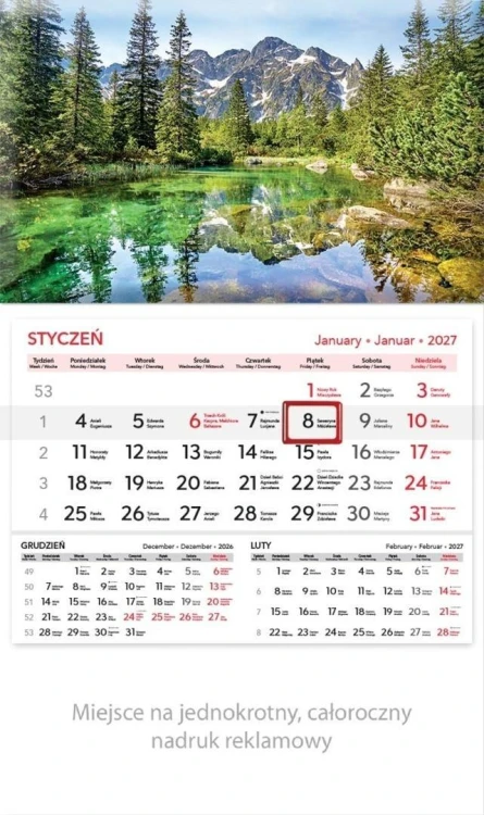 Kalendarz 2027 rodzinny Tatry