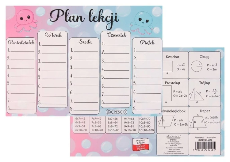 Plan lekcji A5 Ośmiornica (25szt), Cresco