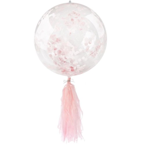 Balon PVC z konfetti i frędzlami różowy
