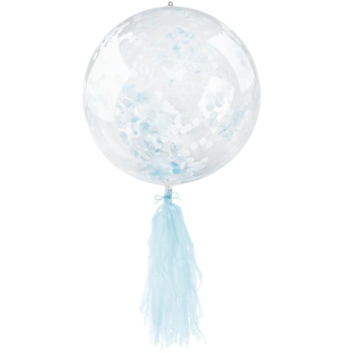 Balon PVC z konfetti i frędzlami niebieski