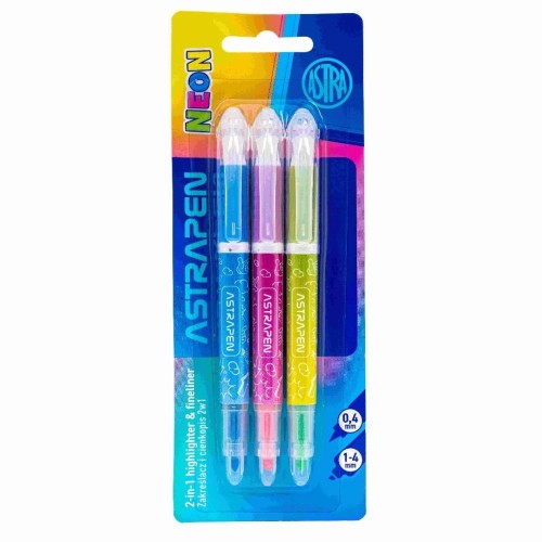 Zakreślacz i cienkopis 2w1 neon 3szt ASTRA, Astra