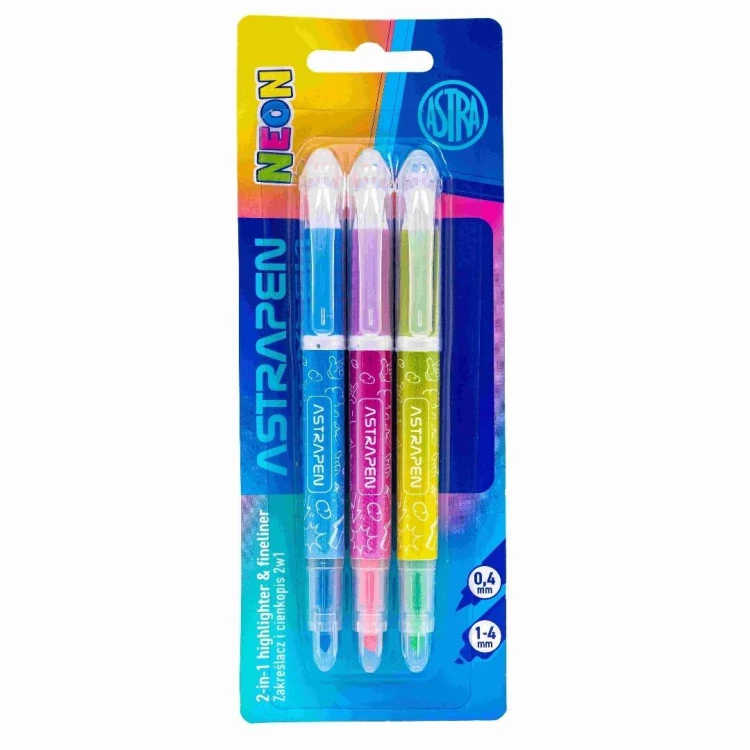 Zakreślacz i cienkopis 2w1 neon 3szt ASTRA, Astra