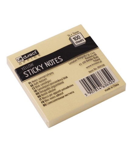 Notes samoprzylepny 76x76mm żółty D.RECT, D.RECT