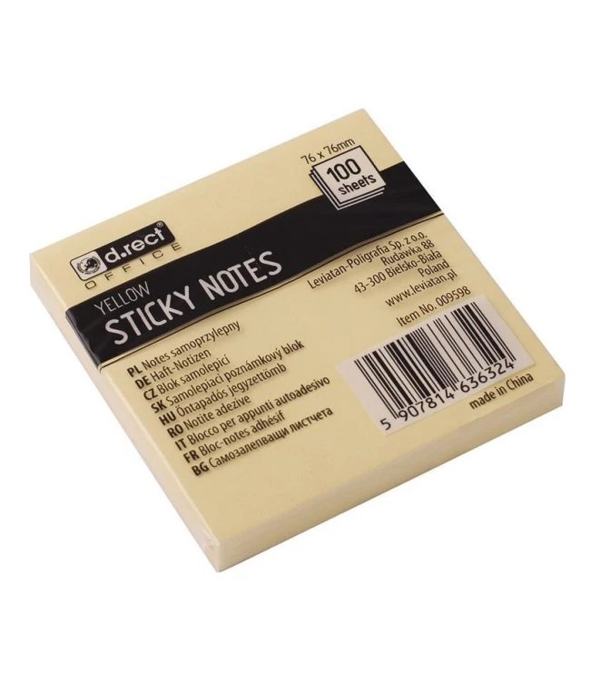 Notes samoprzylepny 76x76mm żółty D.RECT, D.RECT