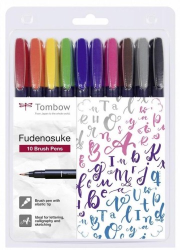 Flamastry brush pen Fudenosuke 10 kolorów, Tombow
