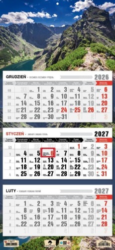 Kalendarz 2027 trójdzielny Tatry Kościelec