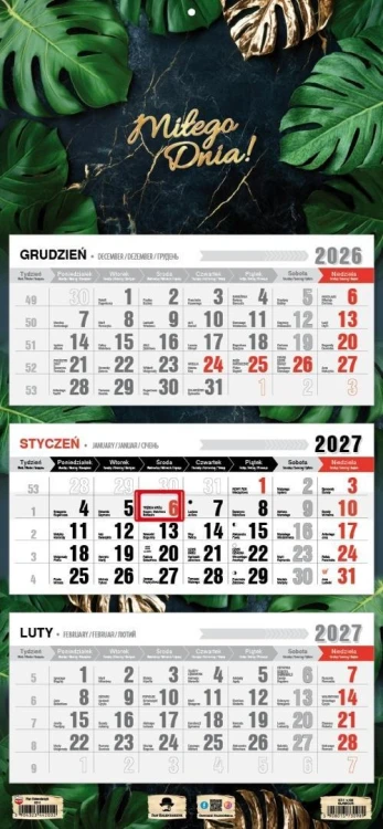 Kalendarz 2027 trójdzielny glamour