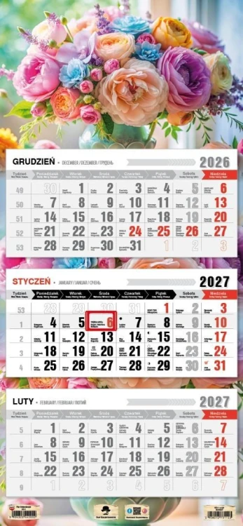 Kalendarz 2027 trójdzielny bukiet