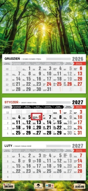 Kalendarz 2027 trójdzielny Las