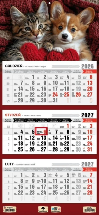 Kalendarz 2027 trójdzielny przyjaciele
