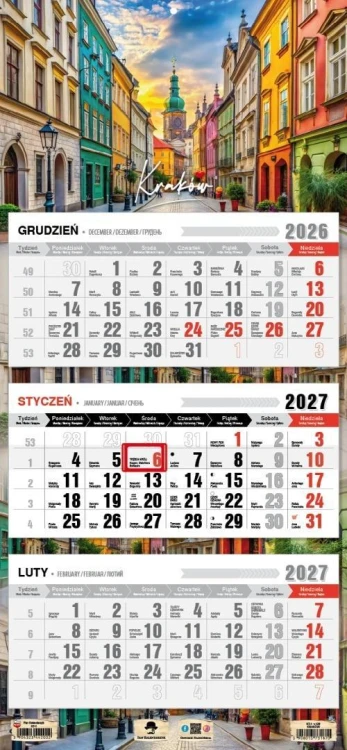 Kalendarz 2027 trójdzielny Kraków