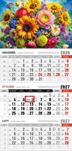 Kalendarz 2027 trójdzielny ekonomiczny bukiety