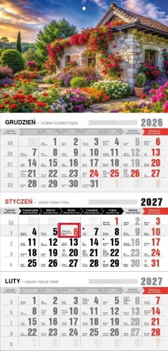 Kalendarz 2027 trójdzielny ekonomiczny romantico