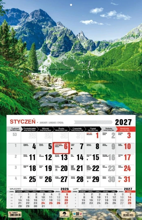 Kalendarz 2027 jednodzielny 3XL Tatry
