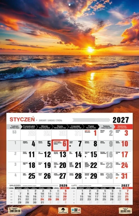 Kalendarz 2027 jednodzielny 3XL Morze