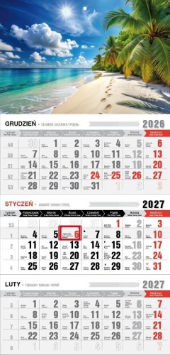 Kalendarz 2027 trójdzielny z magnesem tropik
