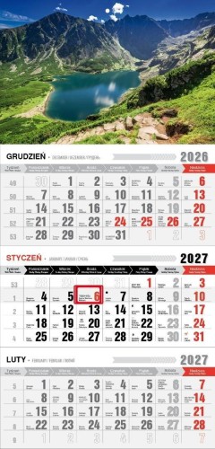 Kalendarz 2027 trójdzielny z magnesem Tatry