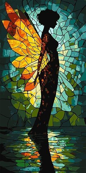 Malowanie po numerach - Witrażowy anioł 40x80cm