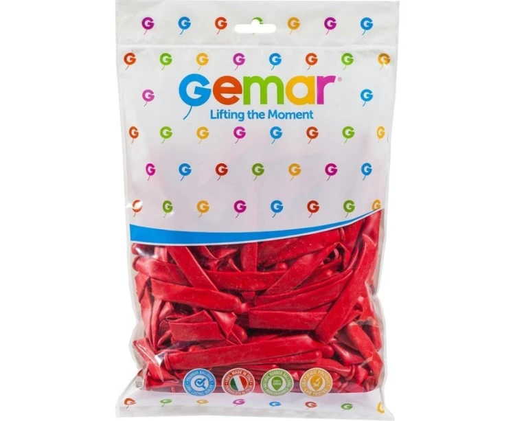 Balony Gemar rurki włoskie czerwone 7,5cm 100szt