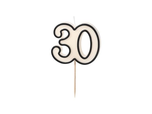 Świeczka urodzinowa liczba 30 biało-czarny 5,5cm